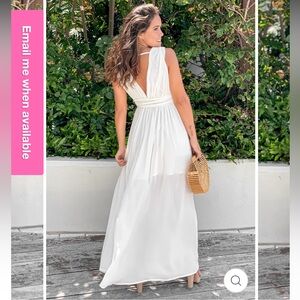 MainStrip ivory V-Back Maxi Dress semi sheer overlay Like New without tag